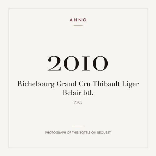 Thibault Liger-Belair Richebourg Grand Cru 2010 AOC 0,75l — carte millésime ANNO ; photo de la bouteille réelle disponible sur demande