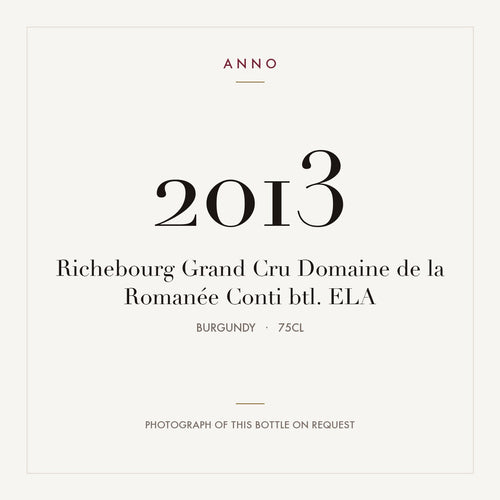Domaine de la Romanee-Conti Richebourg Grand Cru 2013 AOC 0,75l — ANNO vintage card; photograph of the actual bottle available on request