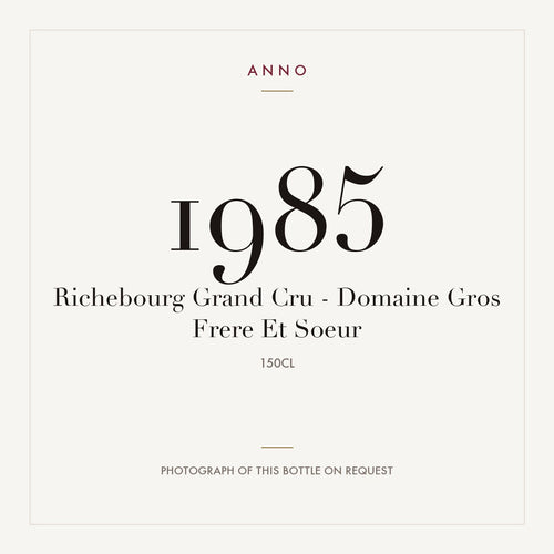 Domaine Gros Frere et Soeur Richebourg Grand Cru 1985 AOC 1,5l — ANNO-årgangskort; foto af den faktiske flaske på forespørgsel