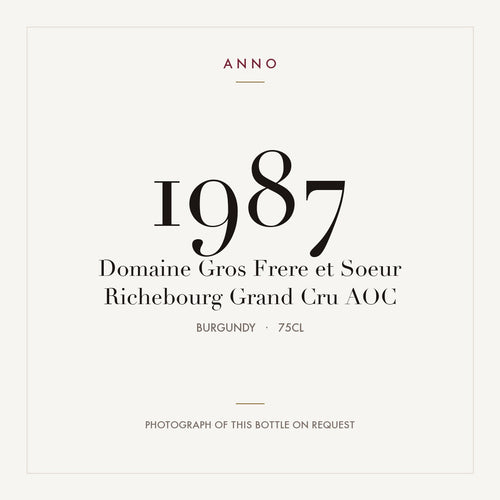 Domaine Gros Frere et Soeur Richebourg Grand Cru 1987 AOC 0,75l from Burgundy — ANNO vintage card; photograph of the actual bottle available on request