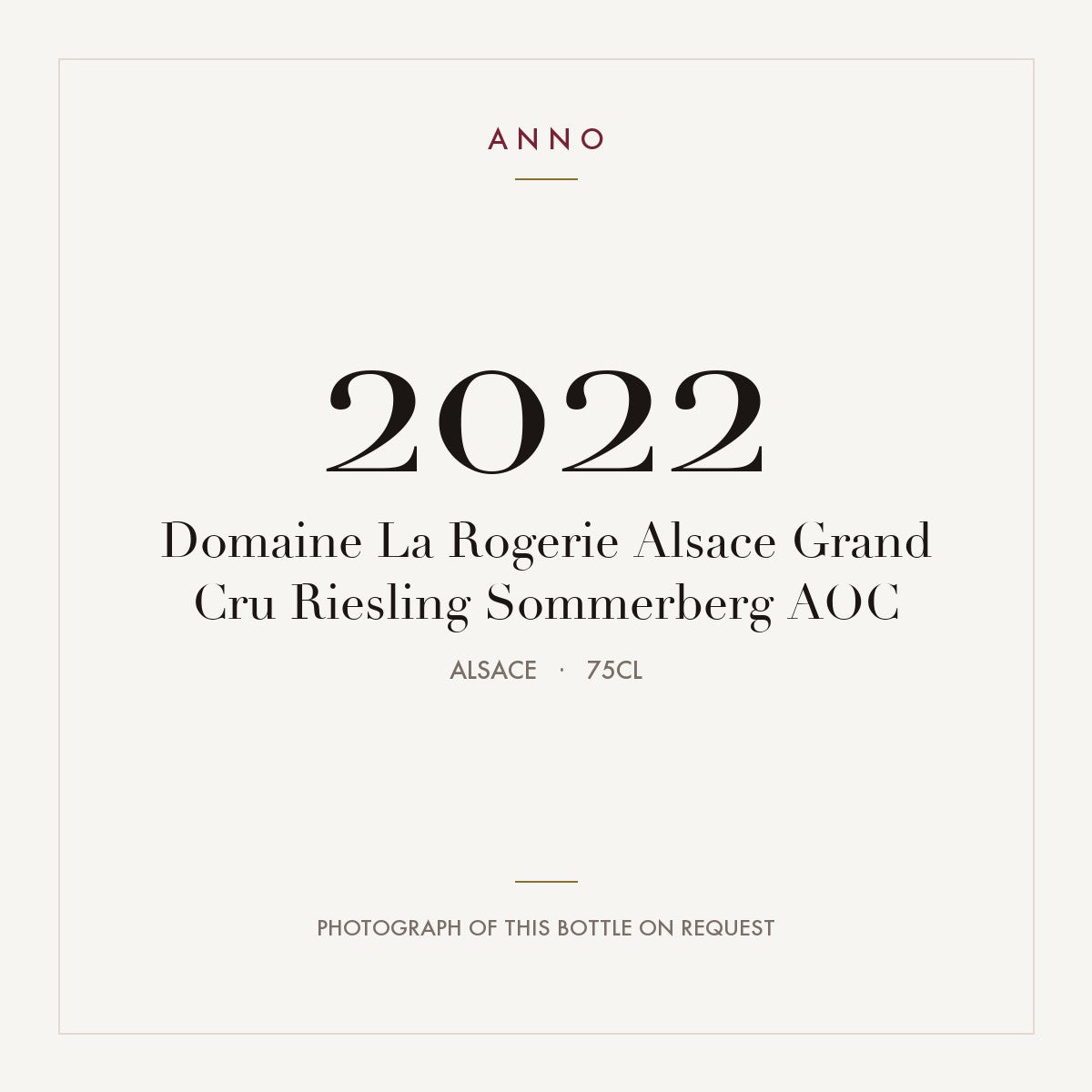 Domaine La Rogerie Alsace Grand Cru Riesling Sommerberg 2022 AOC 0,75l, Alsace — ANNO-årgangskort; foto af den faktiske flaske på forespørgsel