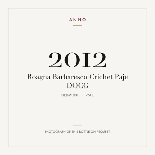 Roagna Barbaresco Crichet Paje 2012 DOCG 0,75l, Piemonte — card dell'annata ANNO; foto della bottiglia reale disponibile su richiesta