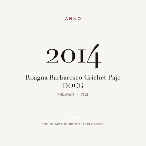 Roagna Barbaresco Crichet Paje 2014 DOCG 0,75l, Piemonte — card dell'annata ANNO; foto della bottiglia reale disponibile su richiesta
