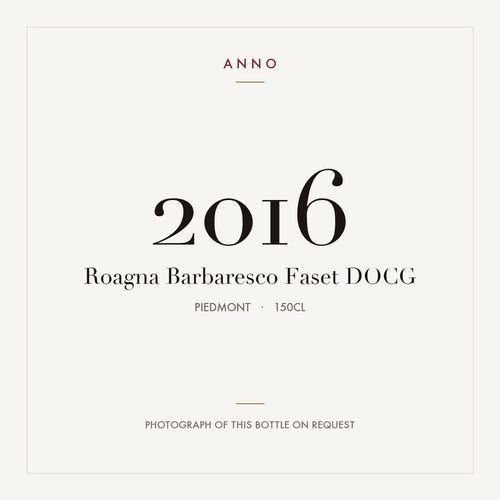 Roagna Barbaresco Faset 2016 DOCG 1,5l, Piemonte — cartão de colheita ANNO; fotografia da garrafa real disponível a pedido