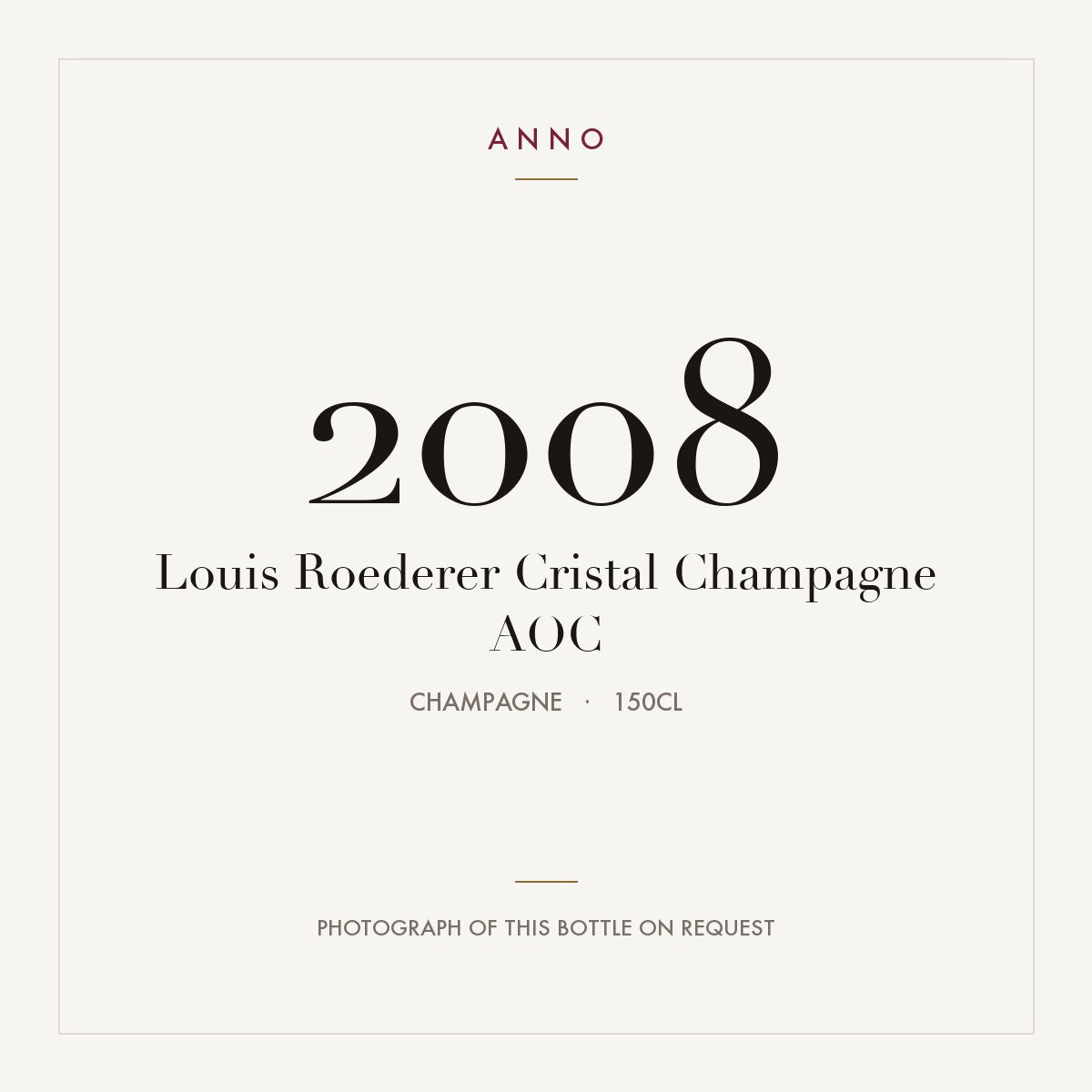 Louis Roederer Cristal Champagne 2008 AOC 1,5l, Champagne — ANNO-jaargangkaart; foto van de echte fles op aanvraag