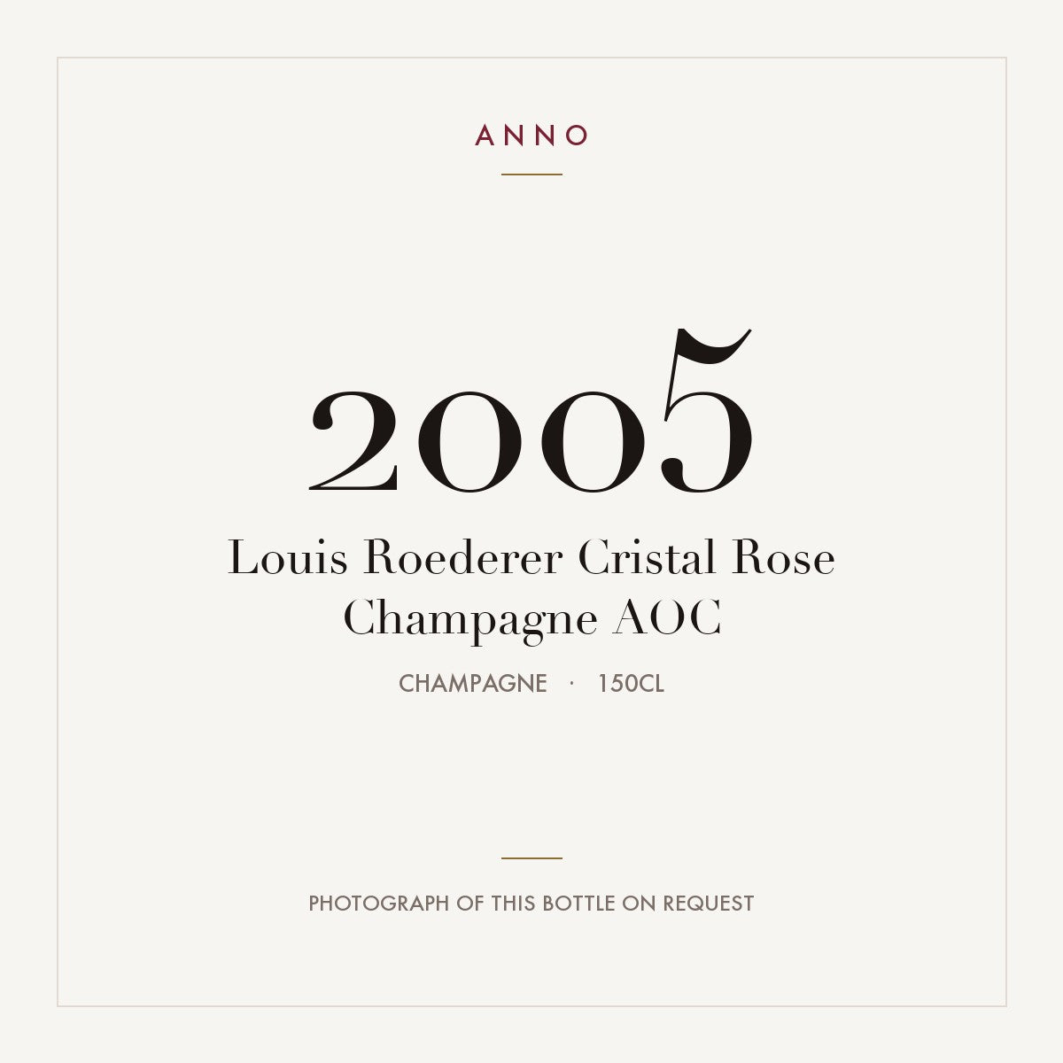 Louis Roederer Cristal Rose Champagne 2005 AOC 1,5l from Champagne — ANNO vintage card; photograph of the actual bottle available on request