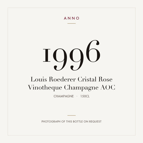 Louis Roederer Cristal Rose Vinotheque Champagne 1996 AOC 1,5l, Шампань — карточка урожая ANNO; фото настоящей бутылки по запросу