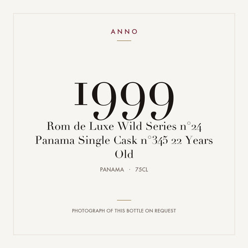 Rom de Luxe Wild Series n°24 Panama Single Cask n°345 22 Years Old 1999 0,75l from Panama — ANNO vintage card; photograph of the actual bottle available on request