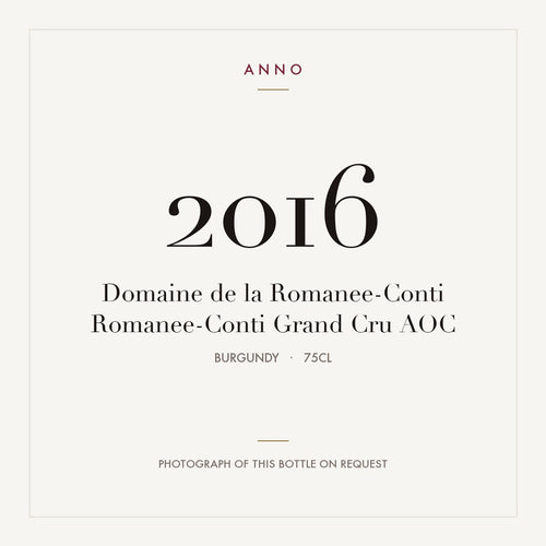 Domaine de la Romanee-Conti Romanee-Conti Grand Cru 2016 AOC 0,75l from Burgundy — ANNO vintage card; photograph of the actual bottle available on request