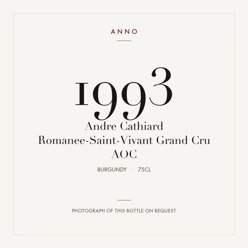 Andre Cathiard Romanee-Saint-Vivant Grand Cru 1993 AOC 0,75l from Burgundy — ANNO vintage card; photograph of the actual bottle available on request