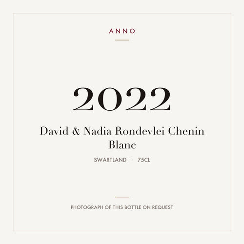 David & Nadia Rondevlei Chenin Blanc 2022 0,75l from Swartland — ANNO vintage card; photograph of the actual bottle available on request