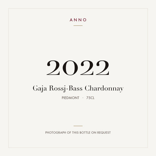 Gaja Rossj-Bass Chardonnay 2022 0,75l from Piedmont — ANNO vintage card; photograph of the actual bottle available on request