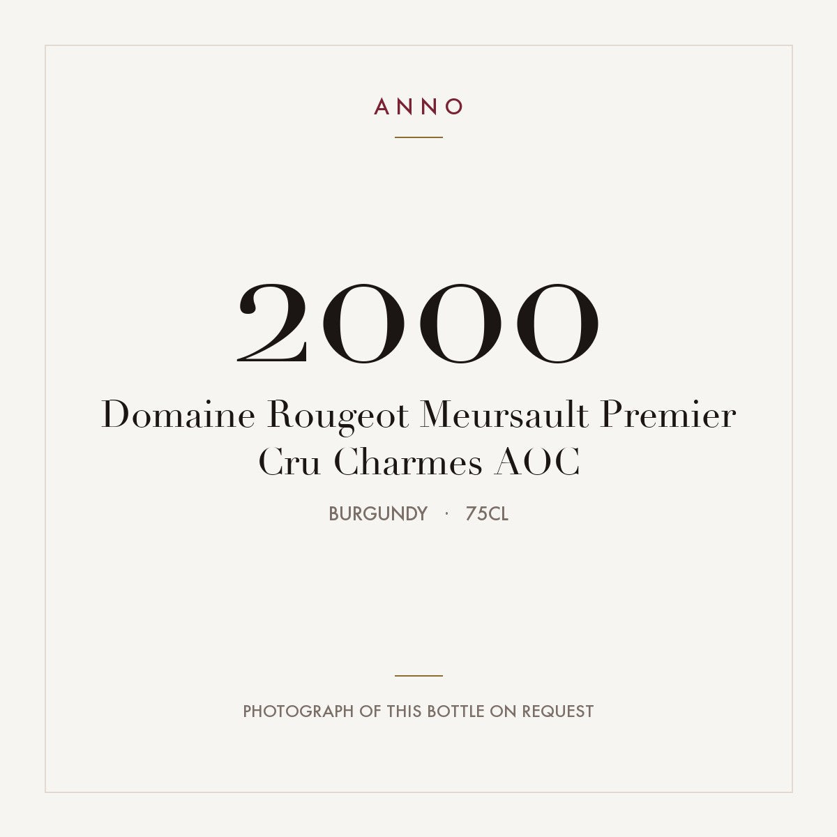 Domaine Rougeot Meursault Premier Cru Charmes 2000 AOC 0,75l, Bourgogne — ANNO-jaargangkaart; foto van de echte fles op aanvraag