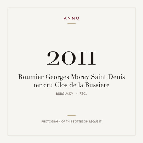 Roumier Georges Morey Saint Denis 1er cru Clos de la Bussiere 2011 0,75l from Burgundy — ANNO vintage card; photograph of the actual bottle available on request