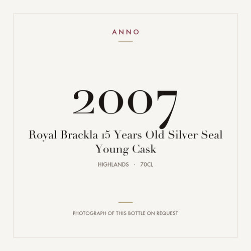 Royal Brackla 15 Years Old Silver Seal Young Cask 2007 0,7l from Highlands — ANNO vintage card; photograph of the actual bottle available on request