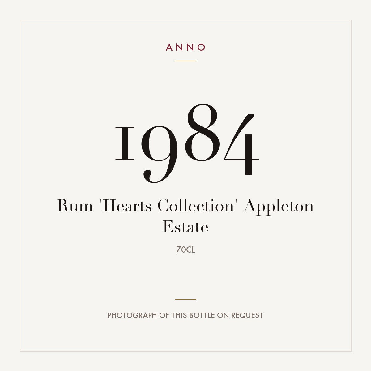 Rum 'Hearts Collection' Appleton Estate 1984 0,7l — tarjeta de añada ANNO; foto de la botella real disponible bajo petición