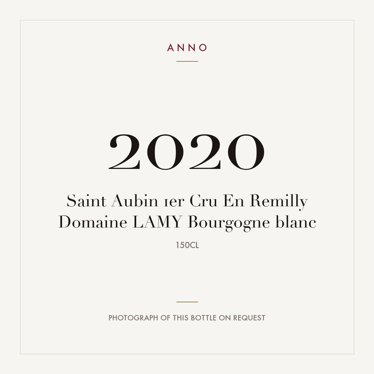 Domaine Lamy Saint-Aubin Premier Cru En Remilly 2020 AOC 1,5l — ANNO vintage card; photograph of the actual bottle available on request