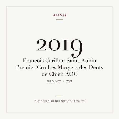 Francois Carillon Saint-Aubin Premier Cru Les Murgers des Dents de Chien 2019 AOC 0,75l from Burgundy — ANNO vintage card; photograph of the actual bottle available on request