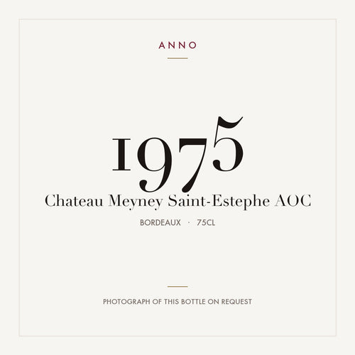 Chateau Meyney Saint-Estephe 1975 AOC 0,75l from Bordeaux — ANNO vintage card; photograph of the actual bottle available on request