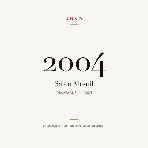 Salon Mesnil 2004 1,5l — tarjeta de añada ANNO; foto de la botella real disponible bajo petición