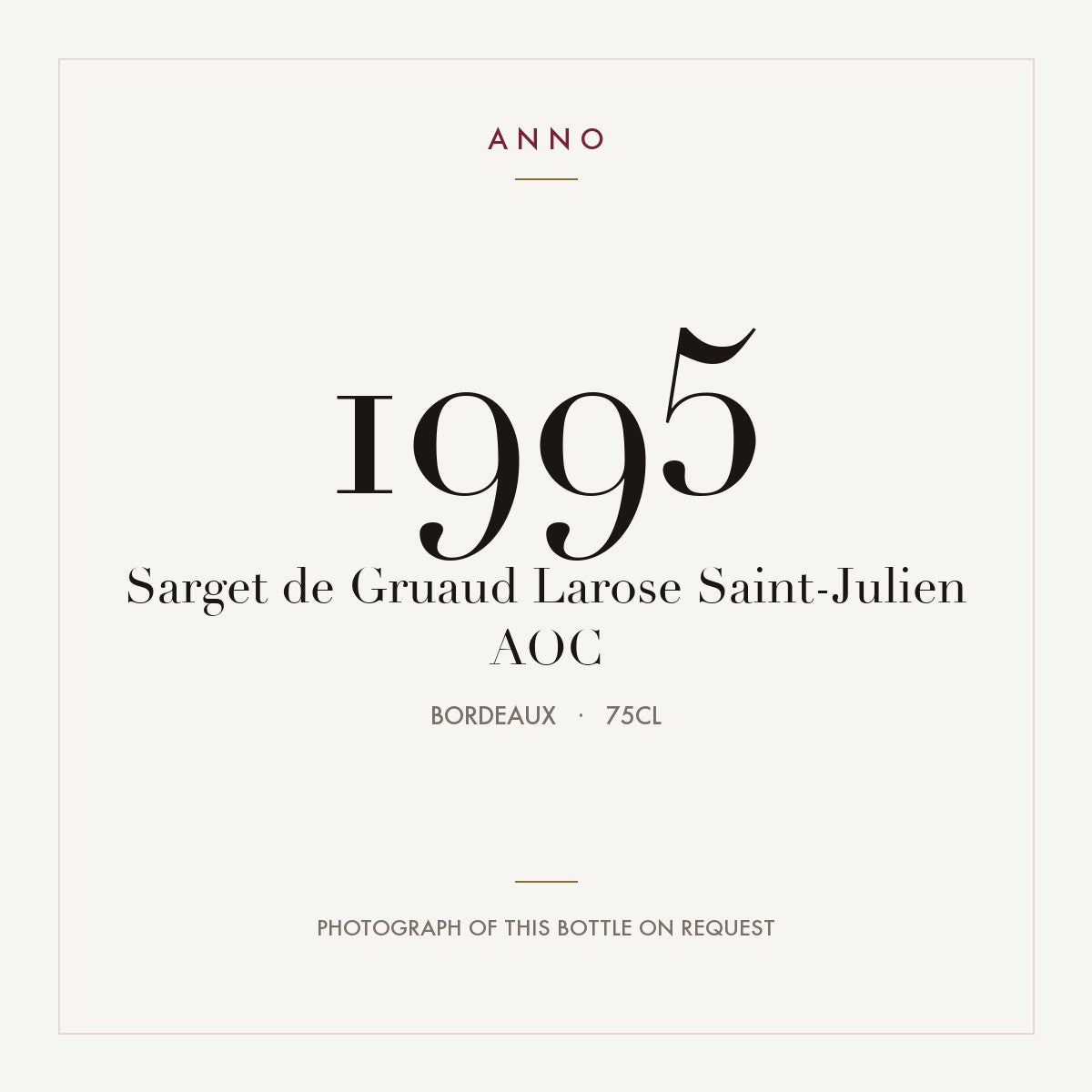 Sarget de Gruaud Larose Saint-Julien 1995 AOC 0,75l from Bordeaux — ANNO vintage card; photograph of the actual bottle available on request