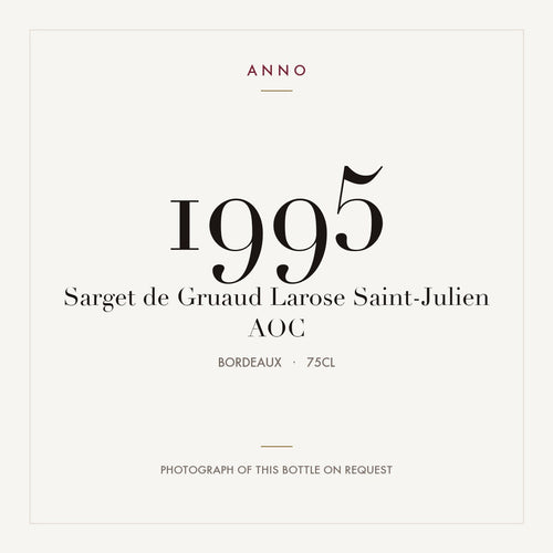 Sarget de Gruaud Larose Saint-Julien 1995 AOC 0,75l from Bordeaux — ANNO vintage card; photograph of the actual bottle available on request