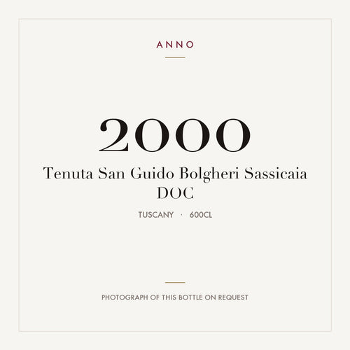 Tenuta San Guido Bolgheri Sassicaia 2000 DOC 6l, Toscane — ANNO-jaargangkaart; foto van de echte fles op aanvraag