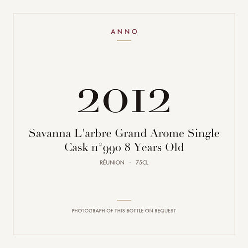 Savanna L'arbre Grand Arome Single Cask n°990 8 Years Old 2012 0,75l from Réunion — ANNO vintage card; photograph of the actual bottle available on request