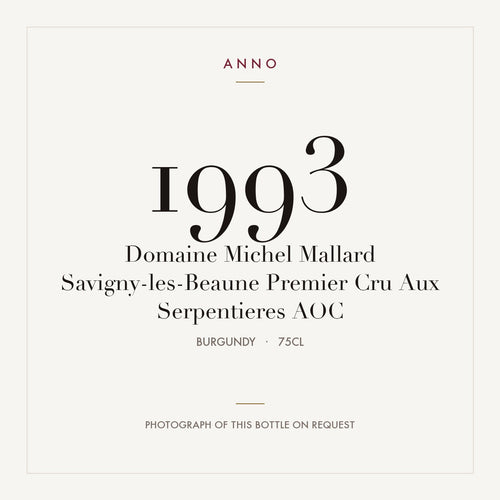Domaine Michel Mallard Savigny-les-Beaune Premier Cru Aux Serpentieres 1993 AOC 0,75l from Burgundy — ANNO vintage card; photograph of the actual bottle available on request