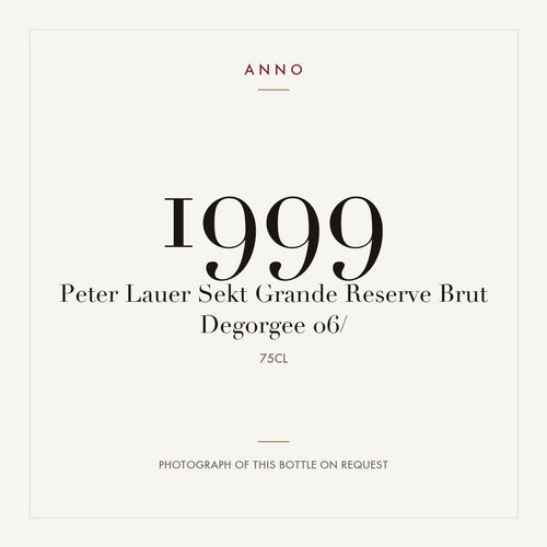Peter Lauer Sekt Grande Reserve Brut Degorgee 06/ 1999 0,75l — ANNO vintage card; photograph of the actual bottle available on request