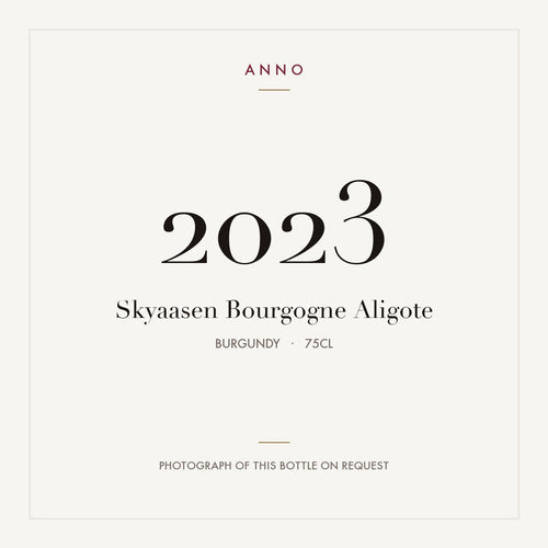 Skyaasen Bourgogne Aligote 2023 0,75l from Burgundy — ANNO vintage card; photograph of the actual bottle available on request