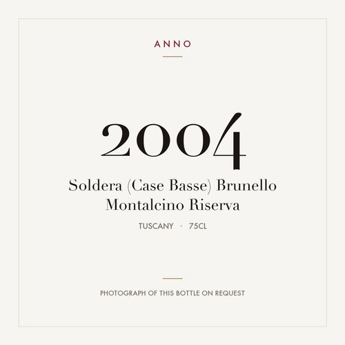 Soldera (Case Basse) Brunello di Montalcino Riserva 2004 DOCG 0,75l — ANNOヴィンテージカード。実際のボトルの写真はご要望に応じてご用意します