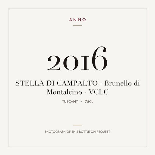 Stella di Campalto Brunello di Montalcino 2016 DOCG 0,75l — ANNO-jaargangkaart; foto van de echte fles op aanvraag