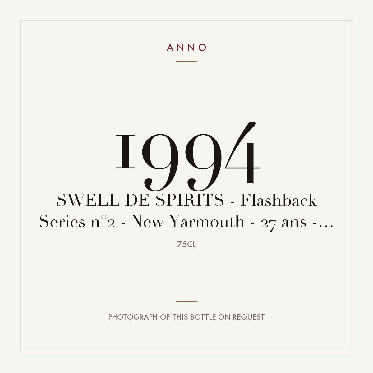 New Yarmouth Flashback Series n°2 American Oak Cask 27 Years Old 1994 0,75l — ANNO vintage card; photograph of the actual bottle available on request