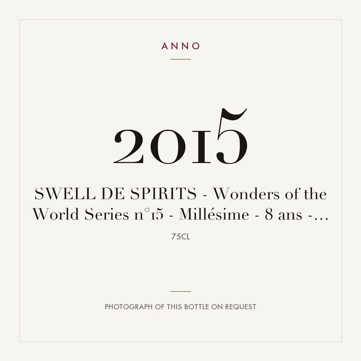 Bielle Wonders of the World Series n°15 8 Years Old 2015 0,75l — card dell'annata ANNO; foto della bottiglia reale disponibile su richiesta