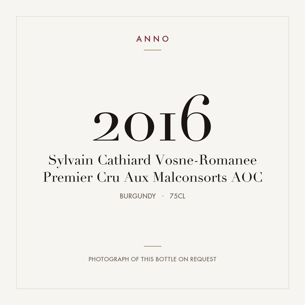 Sylvain Cathiard Vosne-Romanee Premier Cru Aux Malconsorts 2016 AOC 0,75l, Bourgogne — ANNO-jaargangkaart; foto van de echte fles op aanvraag