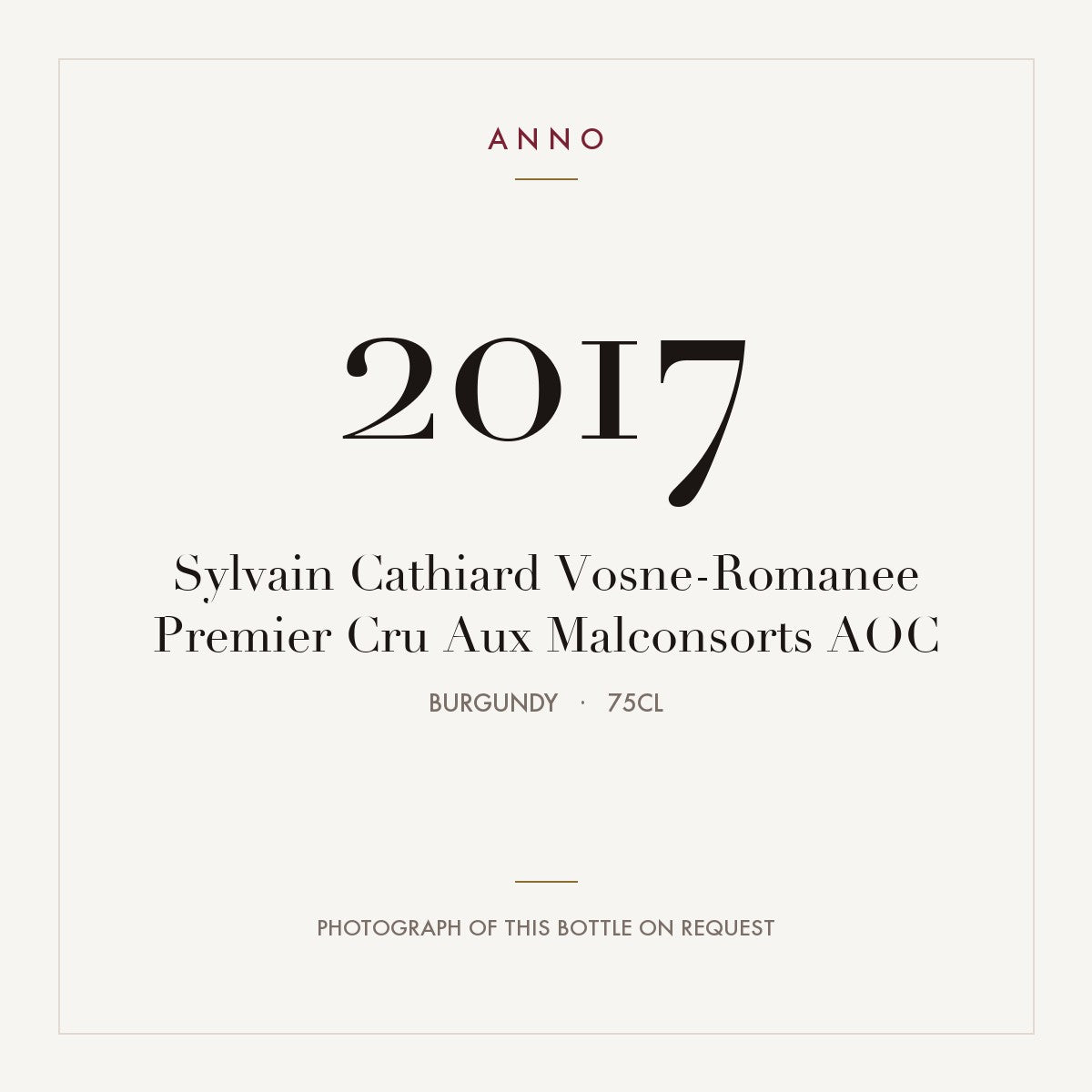 Sylvain Cathiard Vosne-Romanee Premier Cru Aux Malconsorts 2017 AOC 0,75l, Bourgogne — ANNO-jaargangkaart; foto van de echte fles op aanvraag