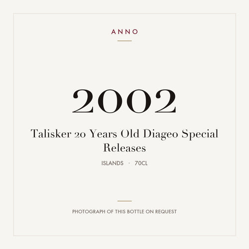 Talisker 20 Years Old Diageo Special Releases 2002 0,7l from Islands — ANNO vintage card; photograph of the actual bottle available on request