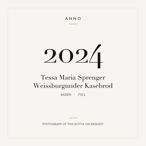 Tessa Maria Sprenger Weissburgunder Kasebrod 2024 0,75l from Baden — ANNO vintage card; photograph of the actual bottle available on request