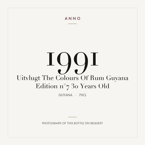 Uitvlugt The Colours Of Rum Guyana Edition n°7 30 Years Old 1991 0,7l from Guyana — ANNO vintage card; photograph of the actual bottle available on request