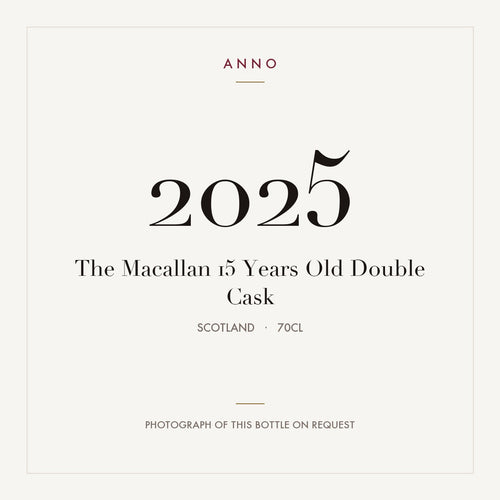 The Macallan 15 Years Old Double Cask 2025 0,7l from Scotland — ANNO vintage card; photograph of the actual bottle available on request