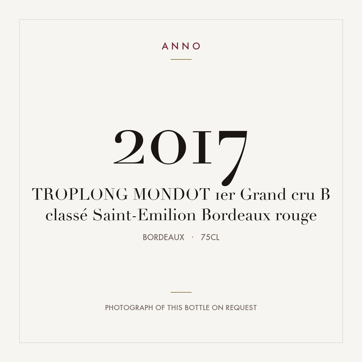 Chateau Troplong Mondot Saint-Emilion 2017 AOC 0,75l — ANNO vintage card; photograph of the actual bottle available on request
