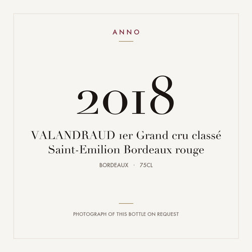 Chateau Valandraud Saint-Emilion 2018 AOC 0,75l — ANNO vintage card; photograph of the actual bottle available on request