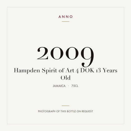Hampden Spirit of Art 4 DOK 13 Years Old 2009 0,75l from Jamaica — ANNO vintage card; photograph of the actual bottle available on request