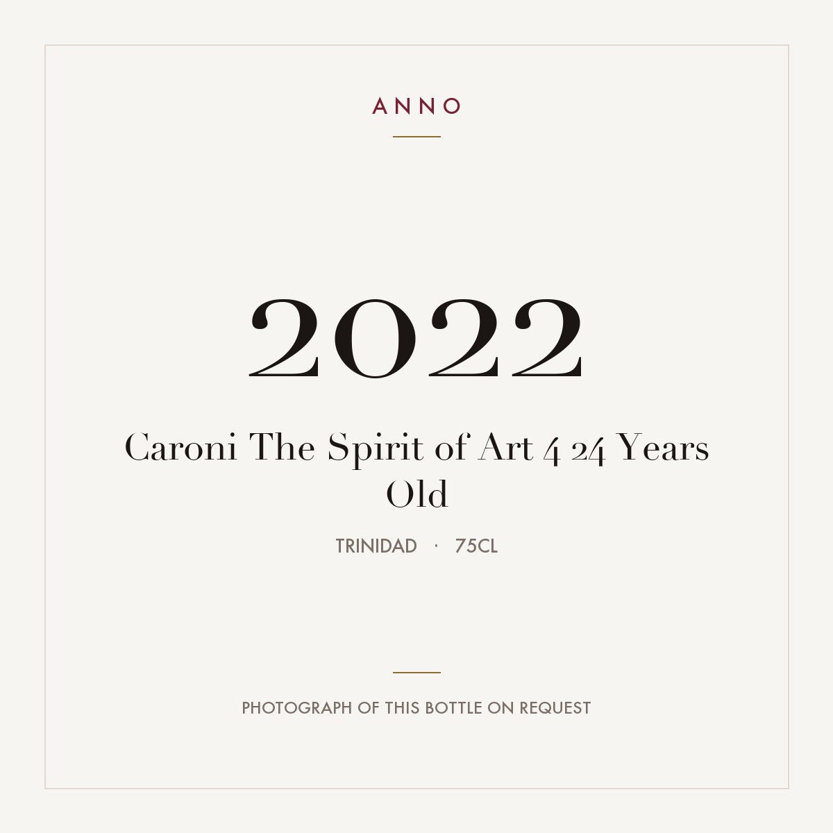 Caroni The Spirit of Art 4 24 Years Old 2022 0,75l from Trinidad — ANNO vintage card; photograph of the actual bottle available on request