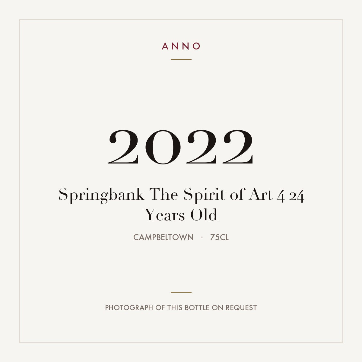 Springbank The Spirit of Art 4 24 Years Old 2022 0,75l from Campbeltown — ANNO vintage card; photograph of the actual bottle available on request