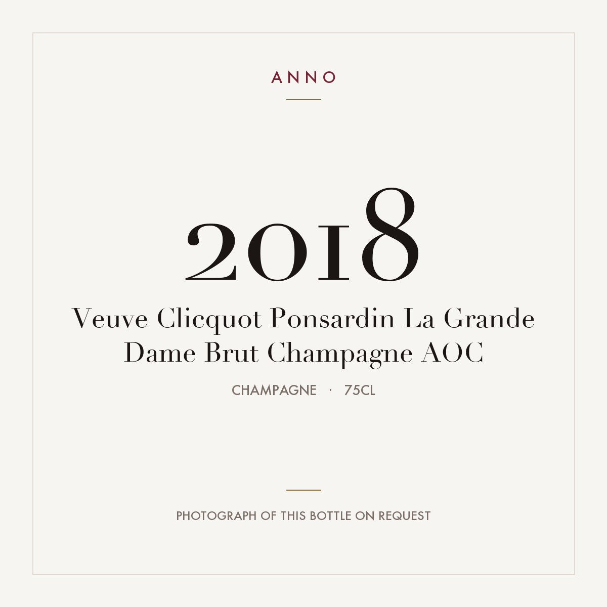 Veuve Clicquot Ponsardin La Grande Dame Brut Champagne 2018 AOC 0,75l from Champagne — ANNO vintage card; photograph of the actual bottle available on request