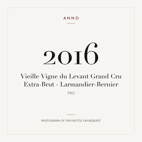 Larmandier-Bernier Vieille Vigne du Levant Extra-Brut Champagne Grand Cru 2016 AOC 0,75l — ANNO vintage card; photograph of the actual bottle available on request