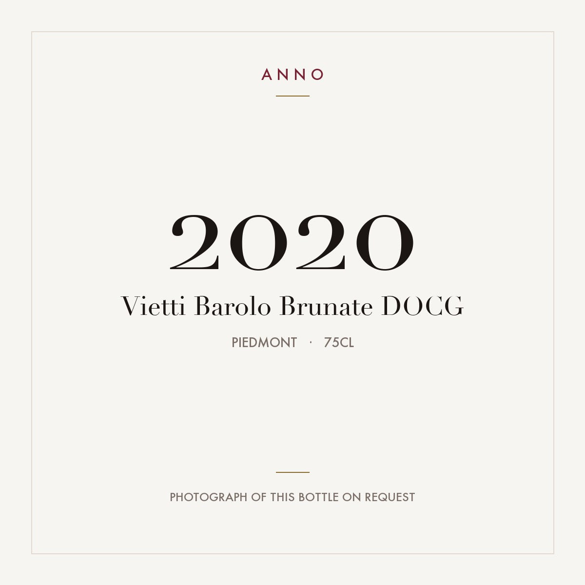 Vietti Barolo Brunate 2020 DOCG 0,75l, Piëmont — ANNO-jaargangkaart; foto van de echte fles op aanvraag