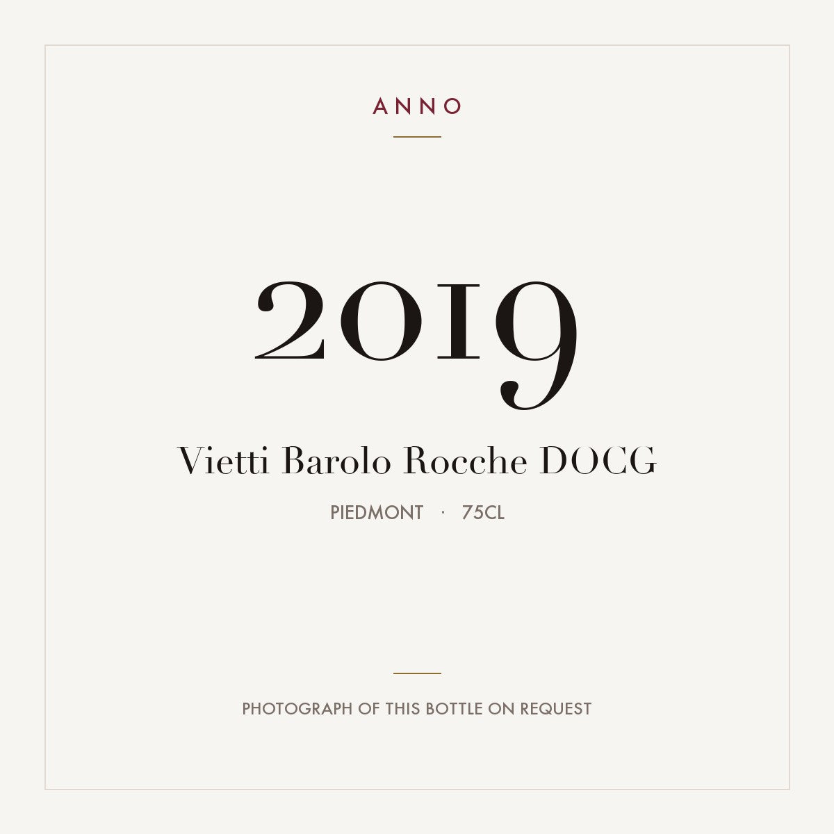 Vietti Barolo Rocche 2019 DOCG 0,75l, ピエモンテ — ANNOヴィンテージカード。実際のボトルの写真はご要望に応じてご用意します
